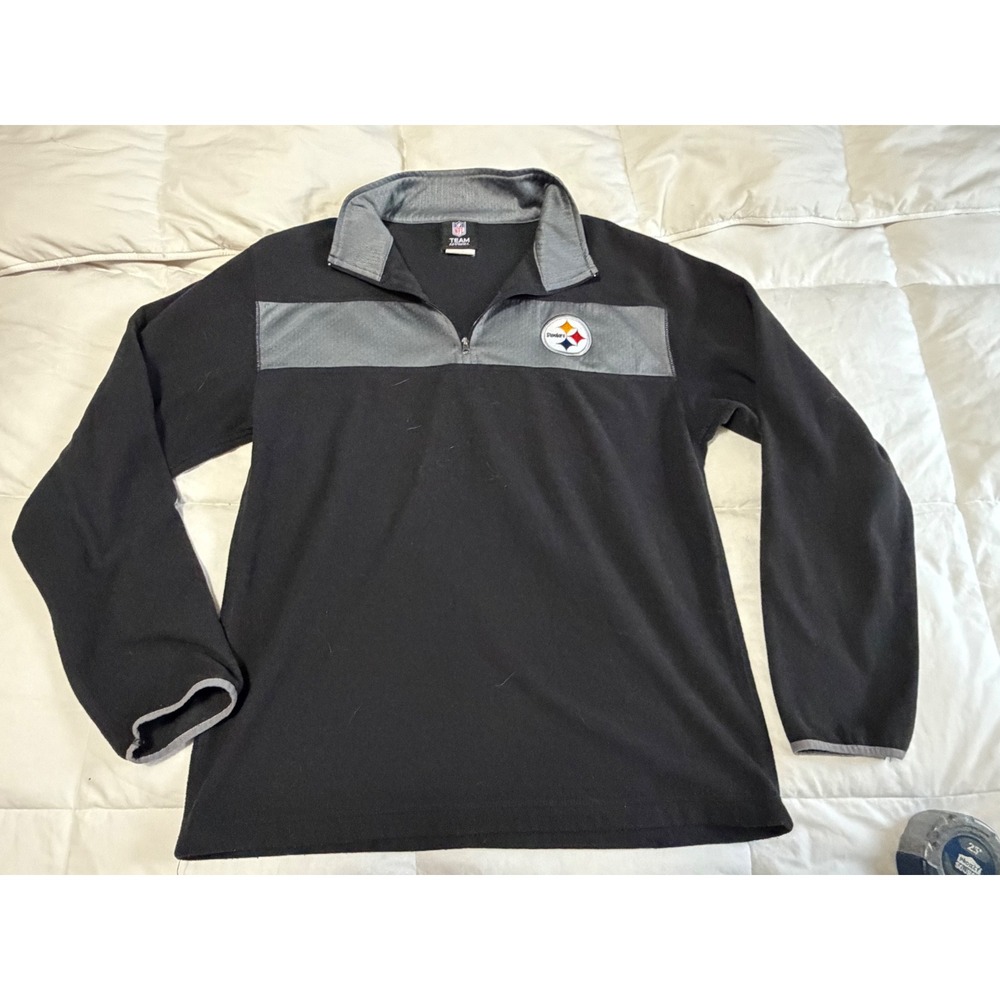 NFL Team Apparel Pittsburgh Steelers Mens Small Black Grey Fleece Quarter Zip